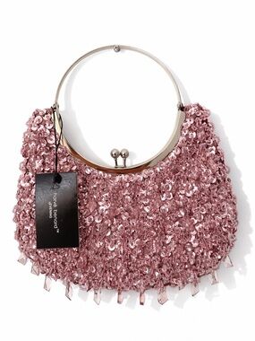 Harve Benard Rose Pink Sequin Ring-Handle Evening Clutch
